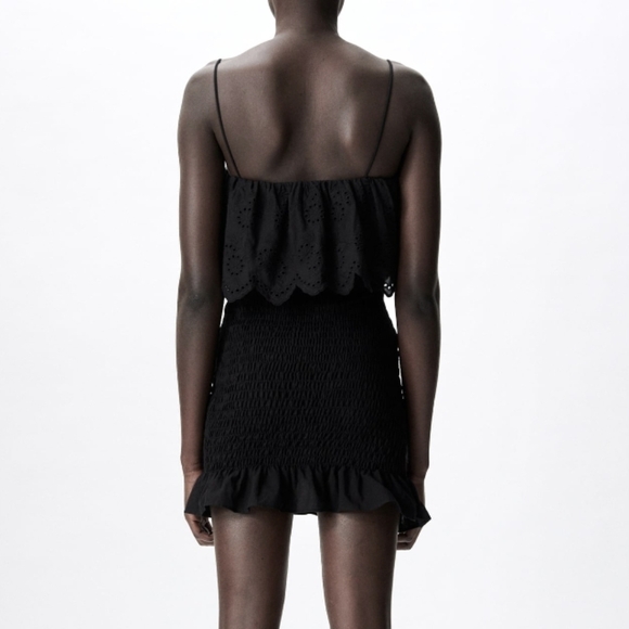 ZARA cotton embroidered smocked dress black xs - Picture 3 of 15